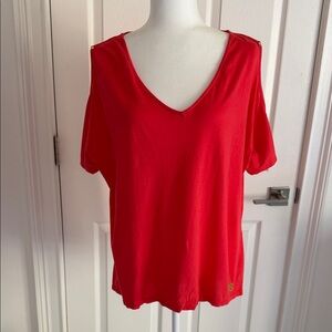 Michael Kors Women's Coral V-Neck Cold Shoulder Top